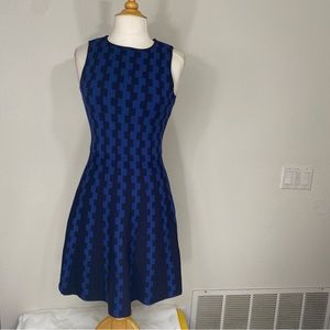 Ann Taylor Blue Black Geometric Scoop Sleeveless Fit Flare Sweater Dress Size S